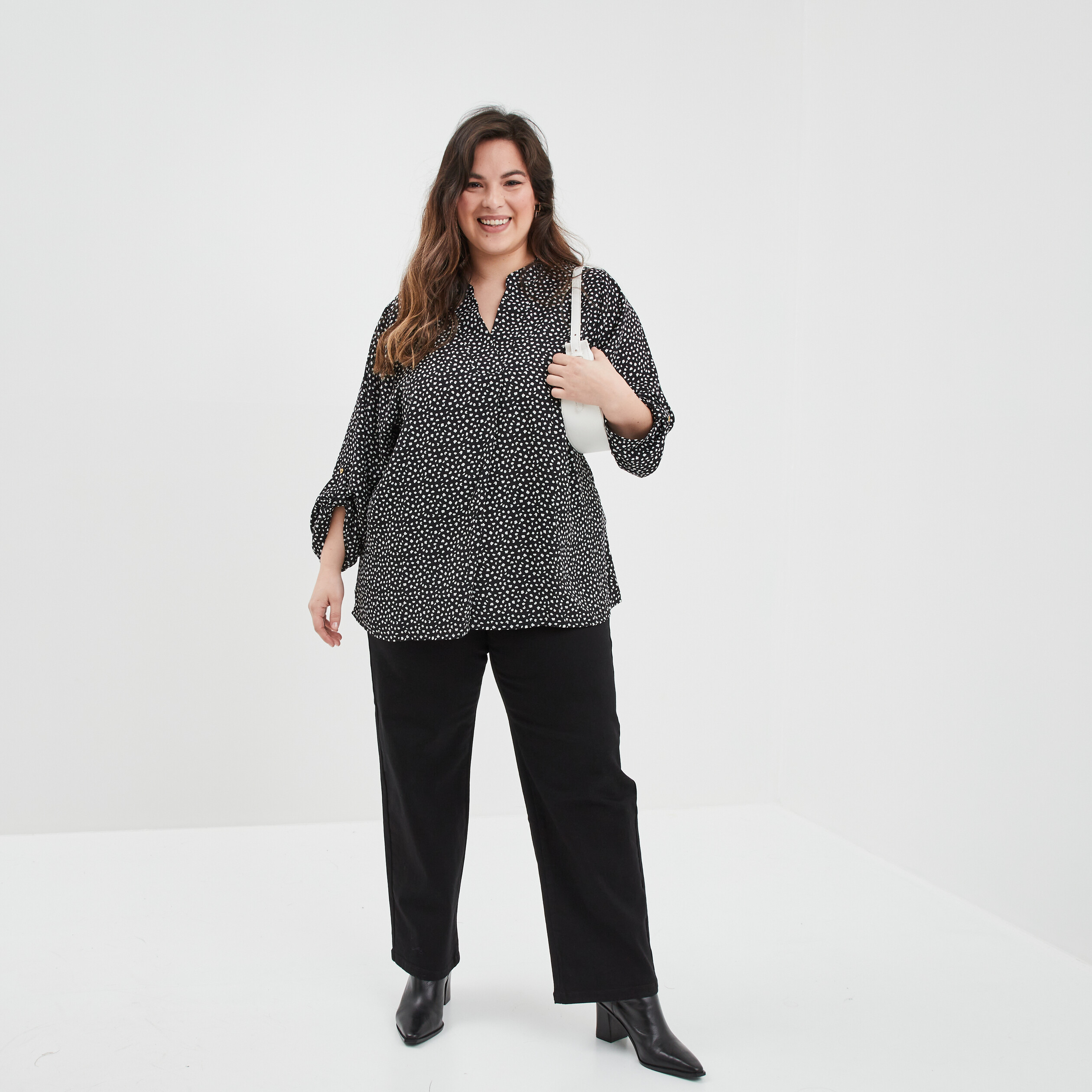 Blouse manches 3 4 noir femme grande taille | La Halle