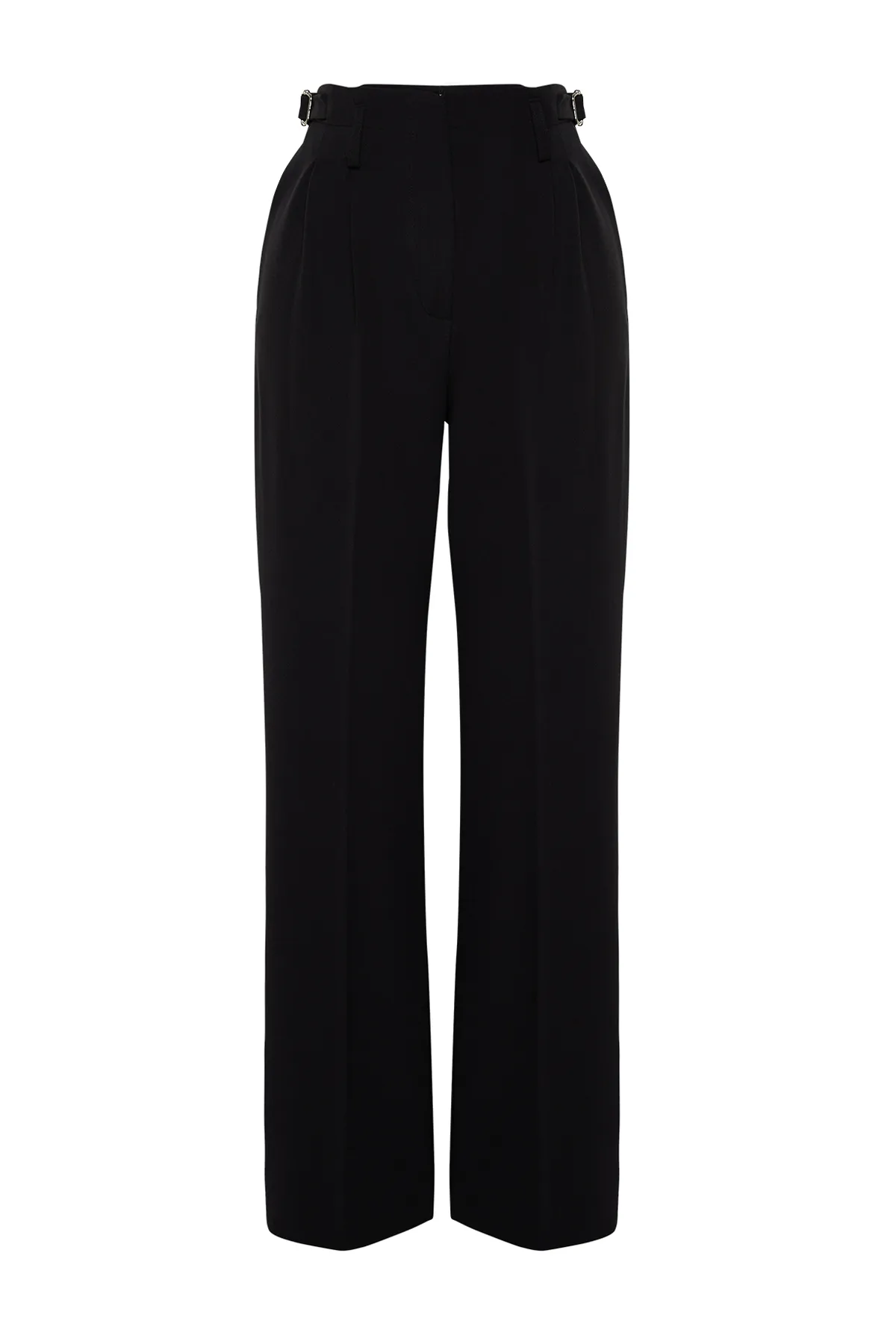 Trendyol Collection  Schwarze gerade geschnittene Webhose mit Gürtelschnallen-Detail hinten TWOSS24PL00068
