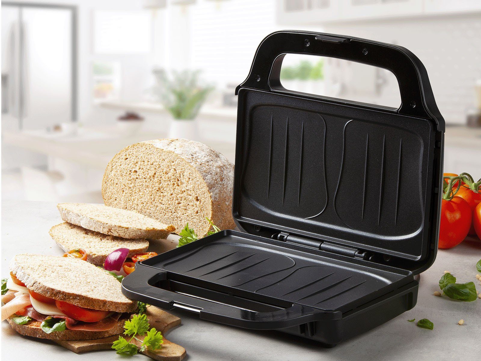Domo Sandwichmaker, 900 W, 2er Toaster XXL Snack Panini-Maker & Gabel extra tief große Toasties