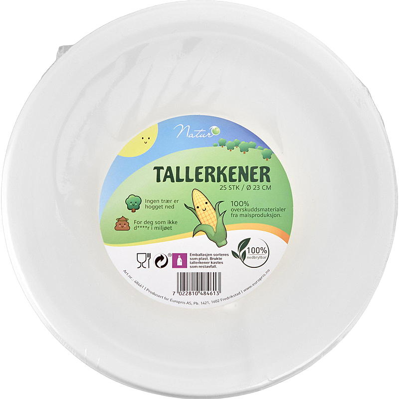 Natur Engangstallerken 25-pk 23 cm 100% nedbrytbar