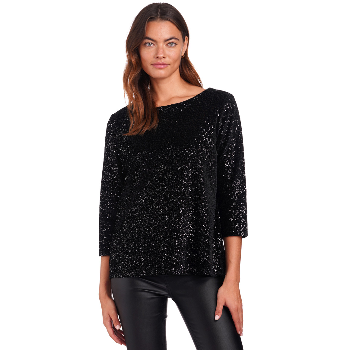 Damen Paillettenshirt mit Cut-out im Nacken