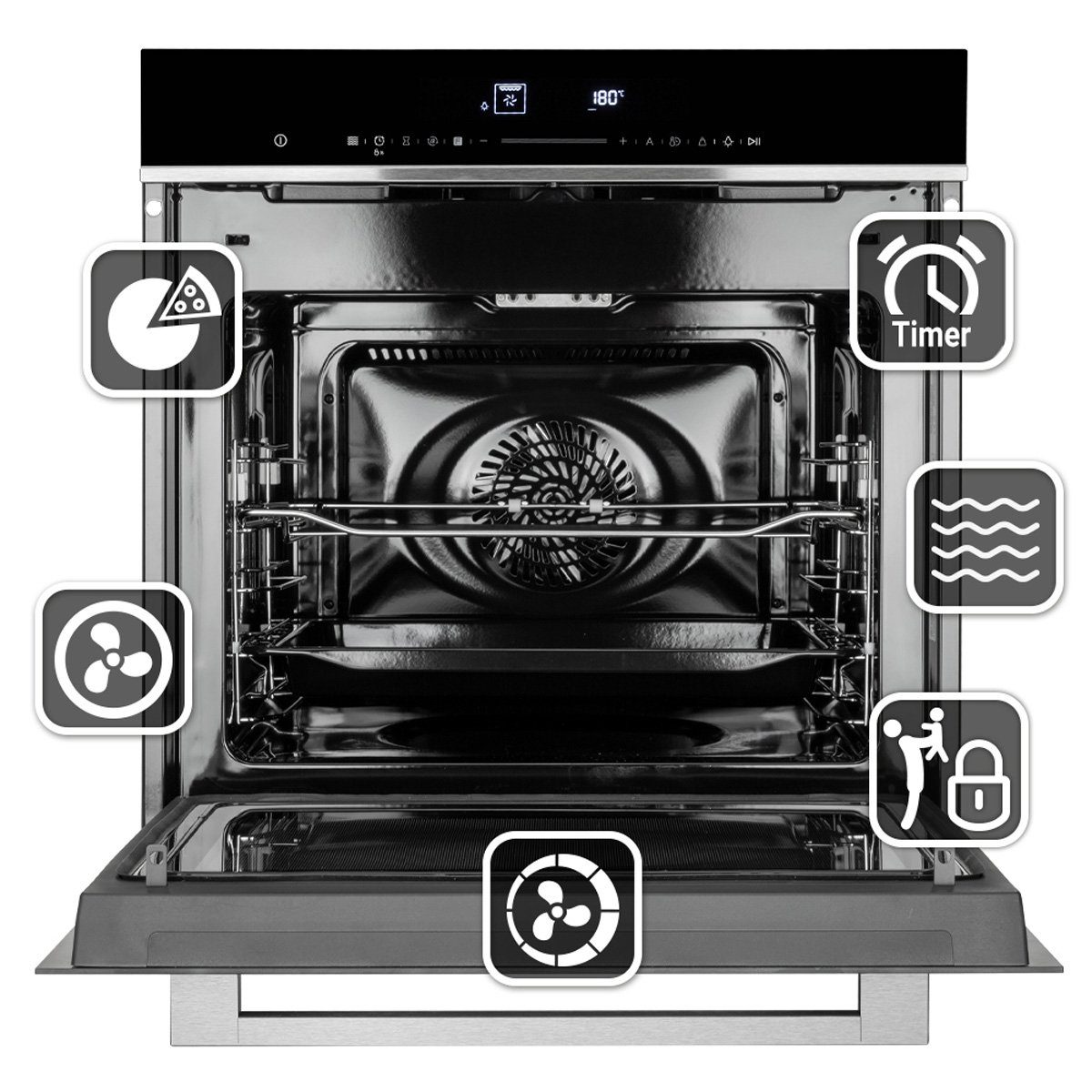 KKT KOLBE Einbaubackofen Einbau-Mikrowelle EBM8018S, DampfClean, 60cm / 72 l / Autark / 3D-Heißluft / Touch / LCD-Display / 5 Ebenen