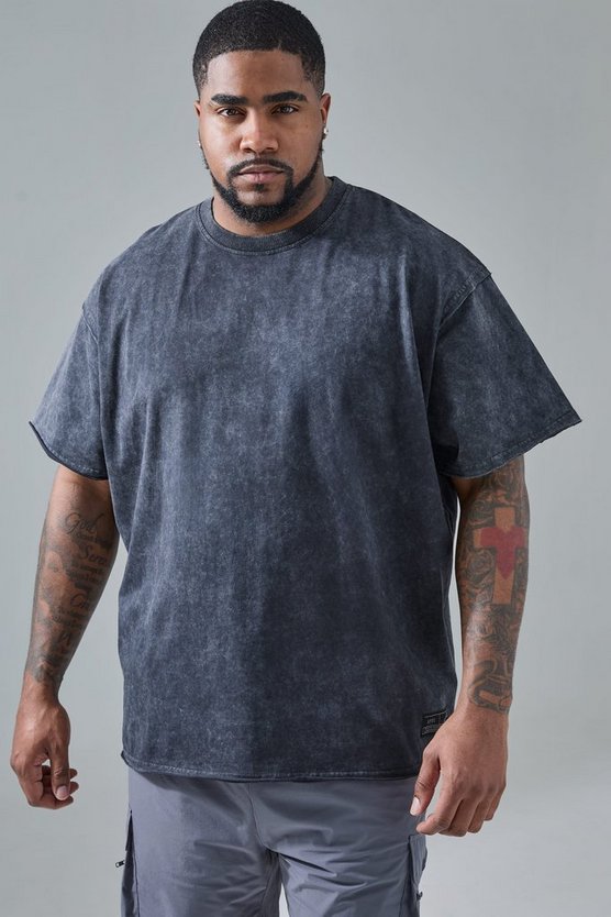 Plus Oversize Man Active T-Shirt mit Acid-Waschung