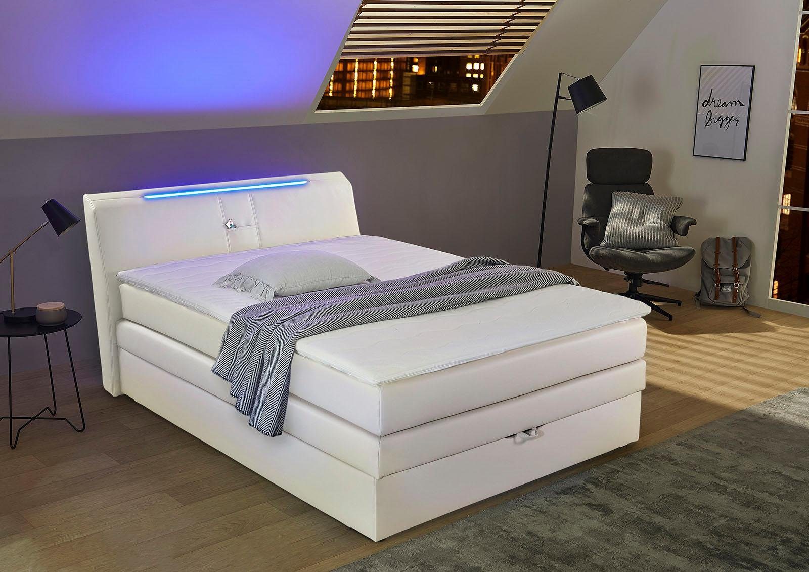 INOSIGN Boxspringbett Leoni, mit Bettkasten, RGB-Beleuchtung und Topper