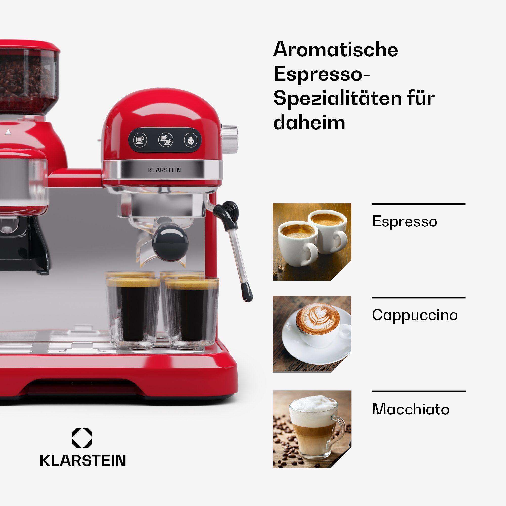Klarstein Espressomaschine Bella Café Espresso, 1.4l Kaffeekanne, Elektrisch 20 Bar Kaffemaschine Tassenwärmer 1,4 L