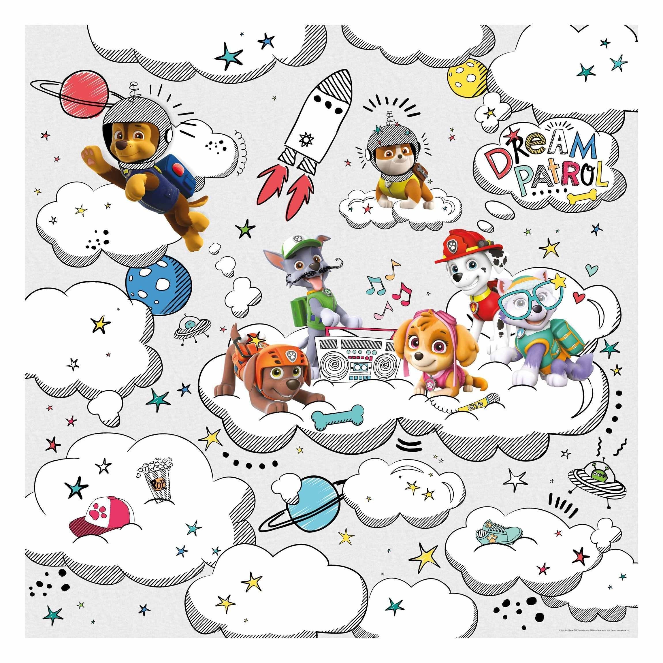 Bilderdepot24 Kindertapete Kinderzimmer PAW Patrol Weltall Rakete Hunde Kinder Wanddeko Wolken, Glatt, Matt, (Inklusive Gratis-Kleister oder selbstklebend), Mädchenzimmer Jungenzimmer Babyzimmer Bildtapete Fototapete Wandtapete