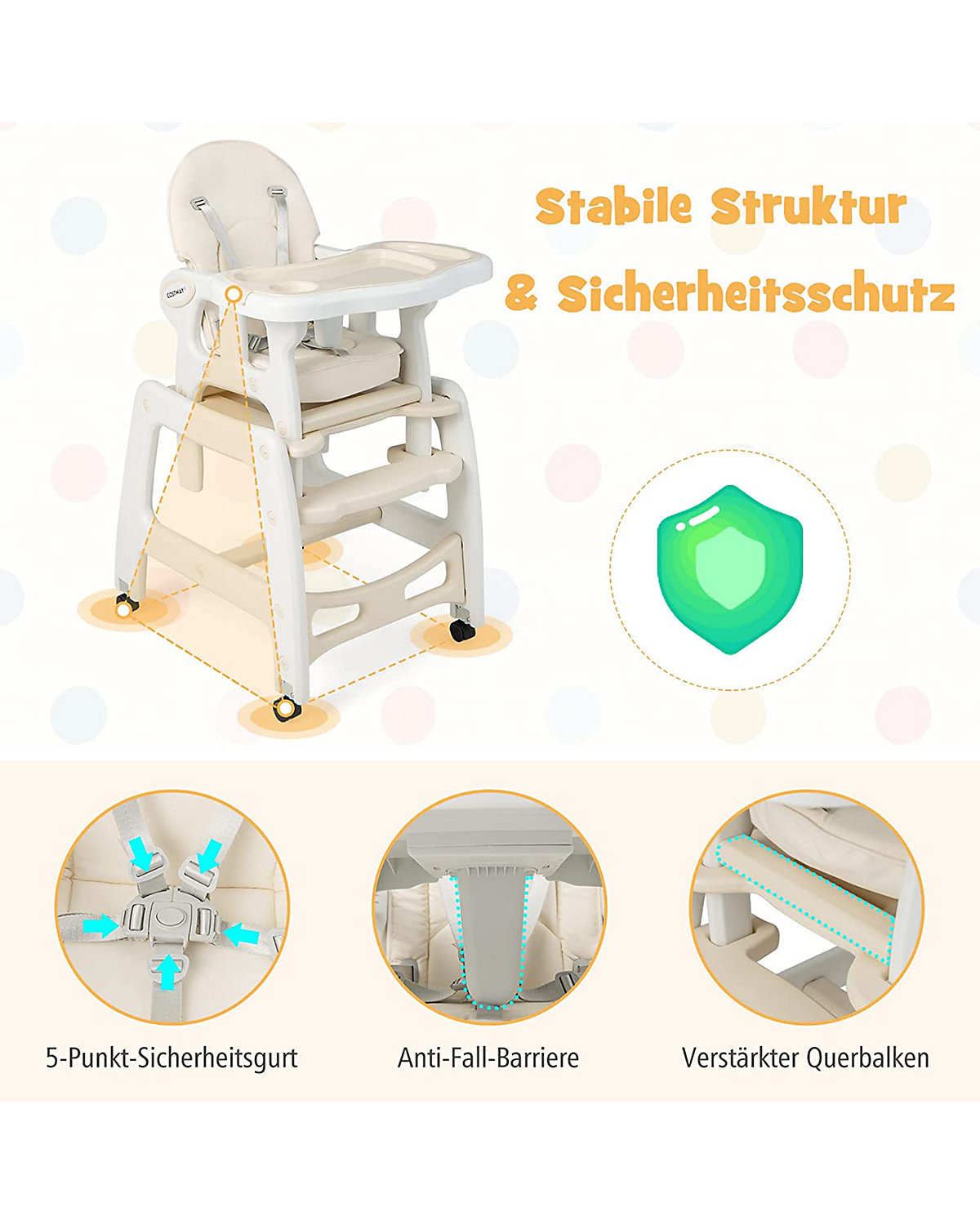 3 in 1 Hochstuhl Schauklestuhl Kindersitzgruppe mit Sitzkissen