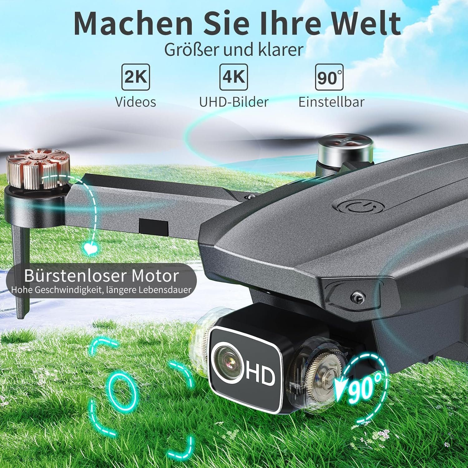 Wipkviey Drohne (4K, Bürstenlos Motor, 48 Min. Flugzeit, RC Quadrocopter Optischer Leistungsstarke Motoren, Präzise Navigation)
