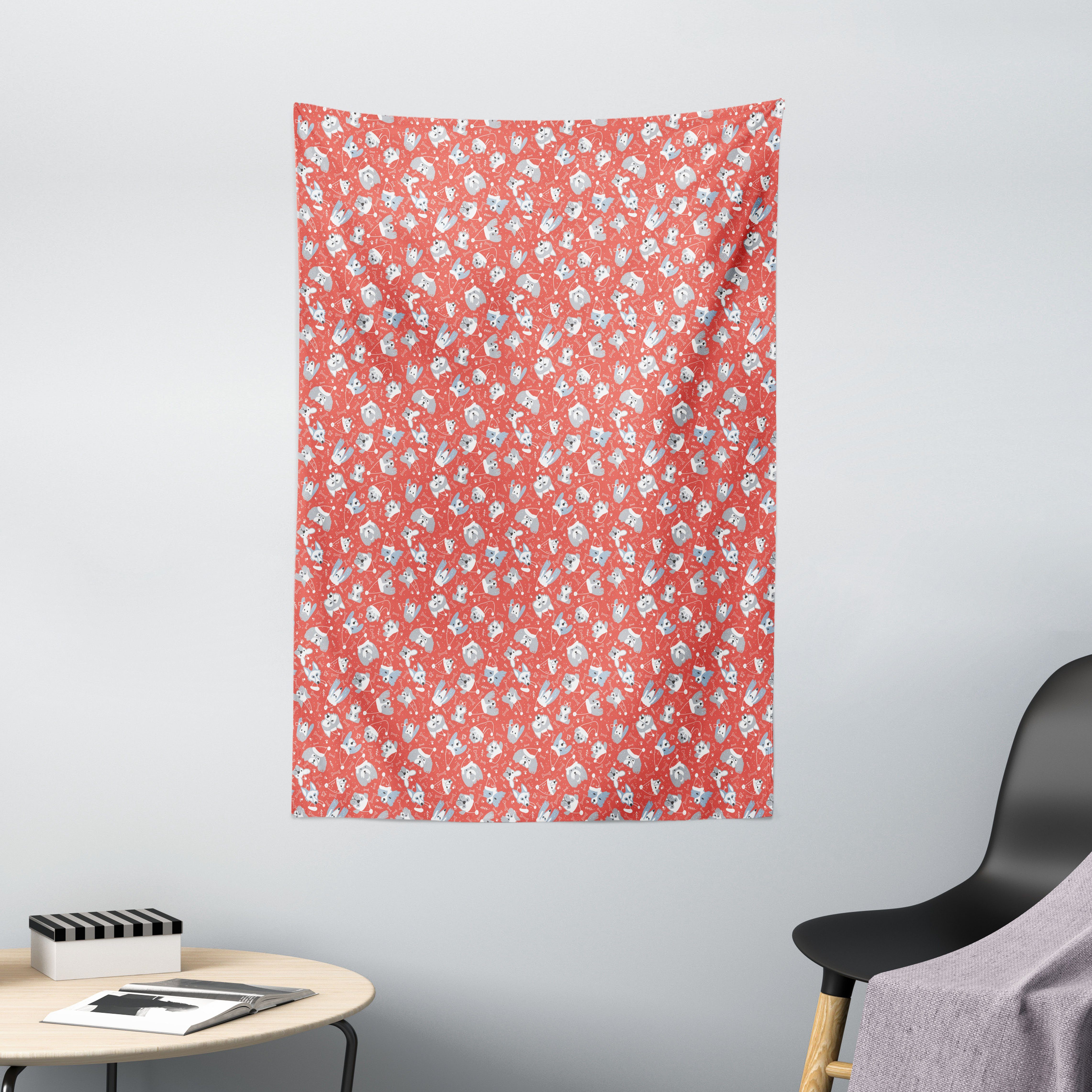 Wandteppich Wohnzimmer Schlafzimmer Wandtuch Seidiges Satin Wandteppich, Abakuhaus, rechteckig, Hunde Hunde in Santa Claus Hüte Weihnachten