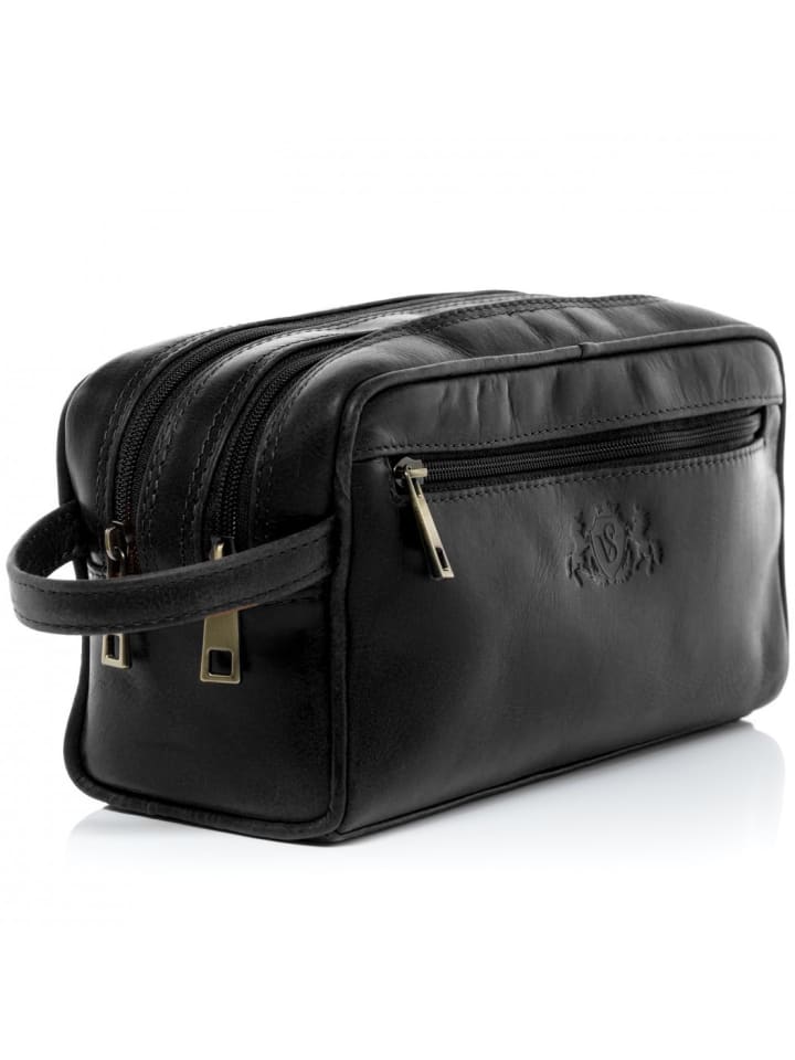 SID & VAIN Leder-Kulturtasche echt Leder Kulturtasche groß schwarz GATWICK in schwarz günstig kaufen onesize