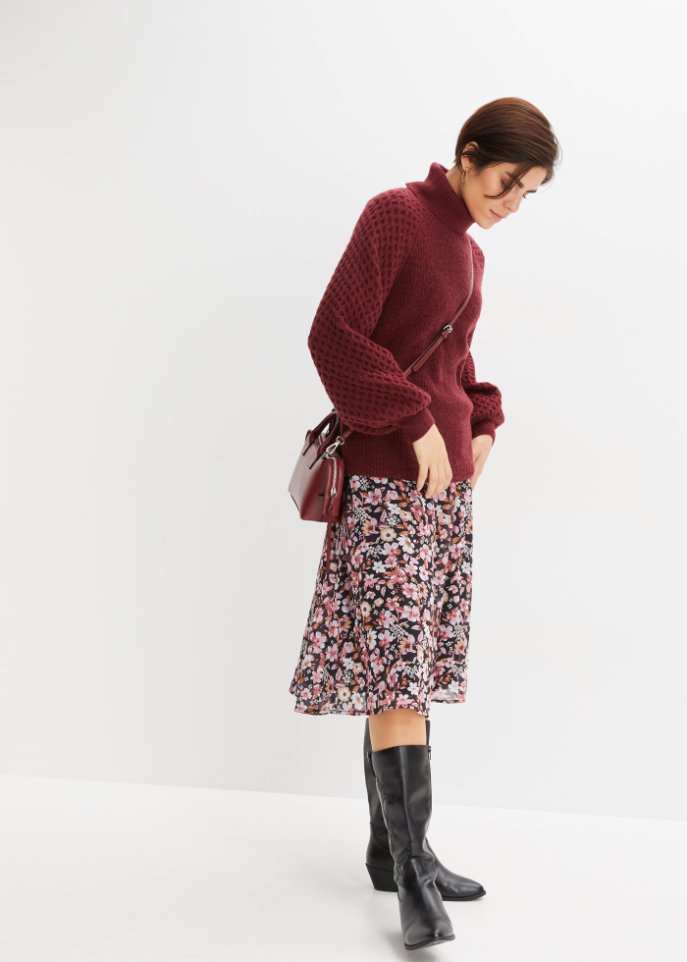 Grobstrick-Pullover mit Zopfmuster