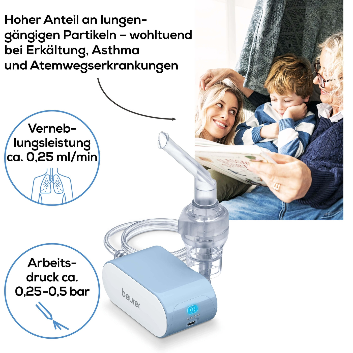 Beurer Inhalator IH 60-Kleines Inhaliergerät mit Kompressor-Drucklufttechnologie & kurzer Inhalationszeit
