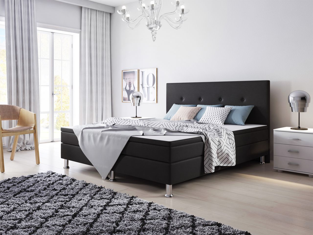 IHG Boxspringbett Jump 180x200 Webstoff Schwarz Typ 2