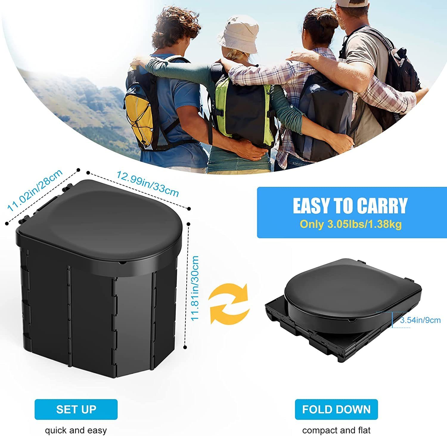 XDeer Campingtoilette Campingtoilette, Tragbare Toilette,Outdoor Camping Toiletten mit Urinal mit Deckel für Frauen, Mobile Faltbare Campingklo für Camping, Unterwegs, Wandern, Ausflüge, Stau, (set), Ausgestattet mit einem Toilettenpapierhalter zum A
