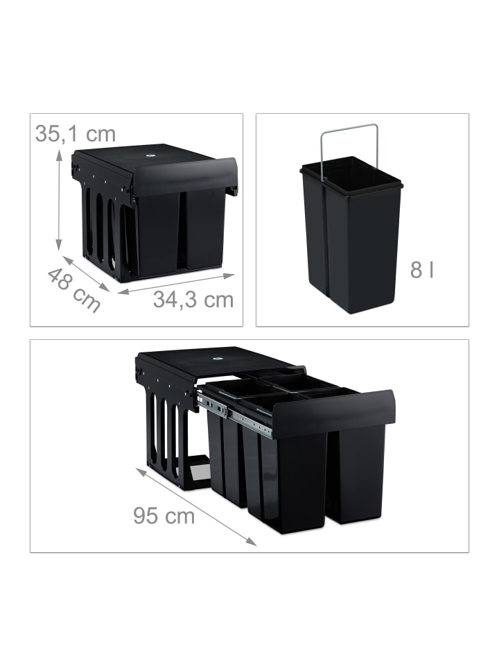 relaxdays Mülltrennsystem Schwarz 4x8L günstig kaufen onesize
