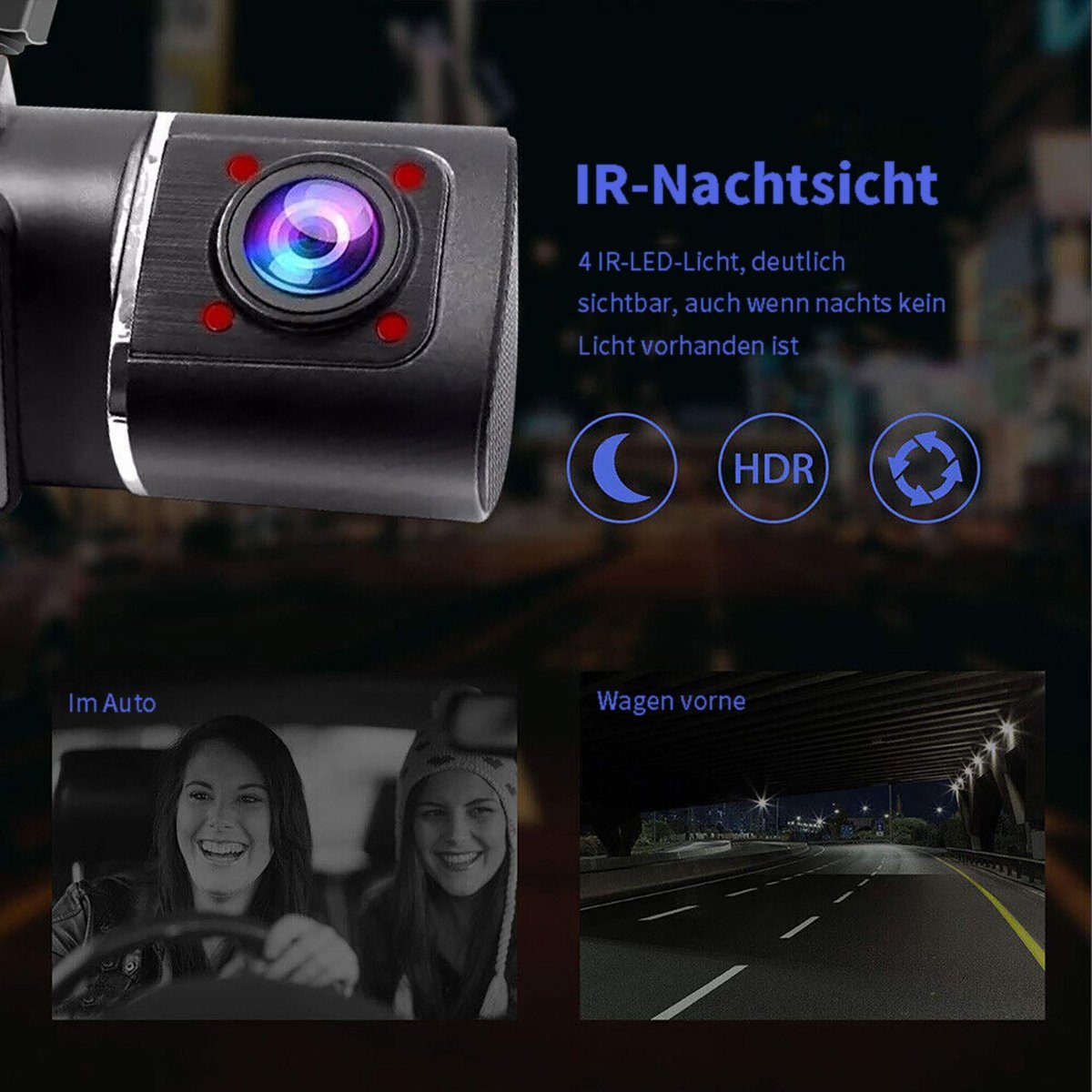 yozhiqu Neuer 1,5-Zoll-HD-Fahrrekorder Dashcam (Duale Aufnahme von 1080P High-Definition-Auto-DV vor und im Auto)