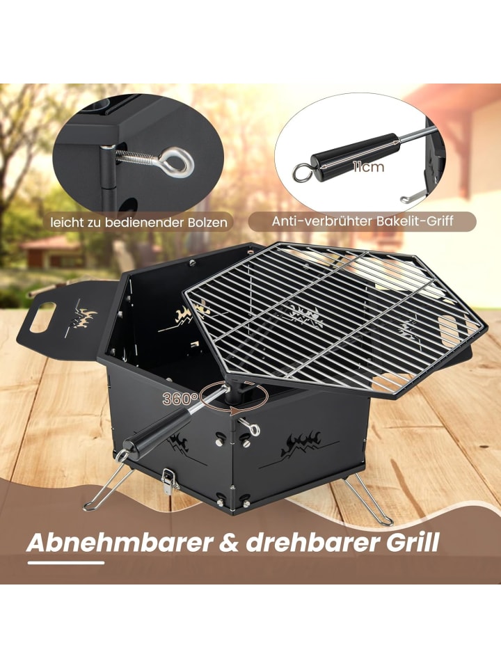 COSTWAY 2 in 1 Holzkohlegrill Feuerstelle 77x74x38cm in Schwarz günstig kaufen onesize