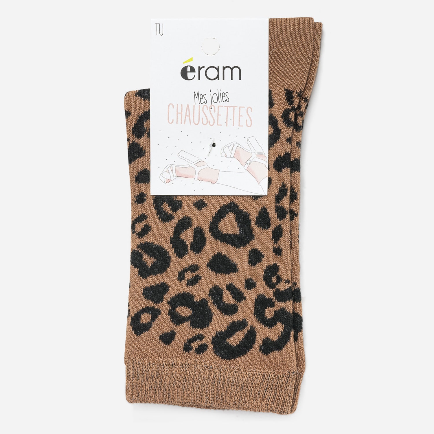 Chaussettes camel et noir à motif léopard