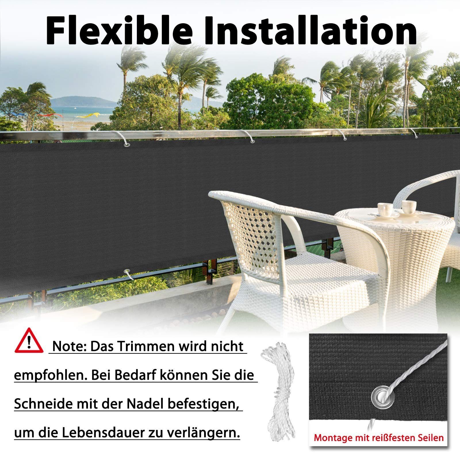 UISEBRT Balkonsichtschutz Balkon Sichtschutz Balkonbespannung HDPE