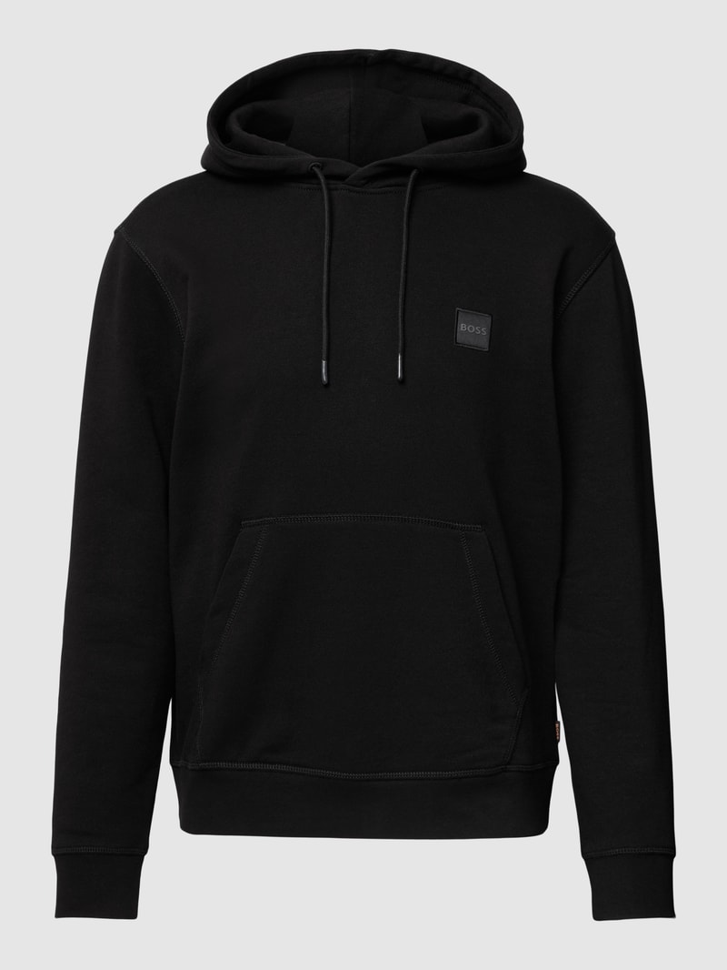 Hoodie mit Label-Detail und Känguru-Tasche Modell 'WETALK' in schwarz