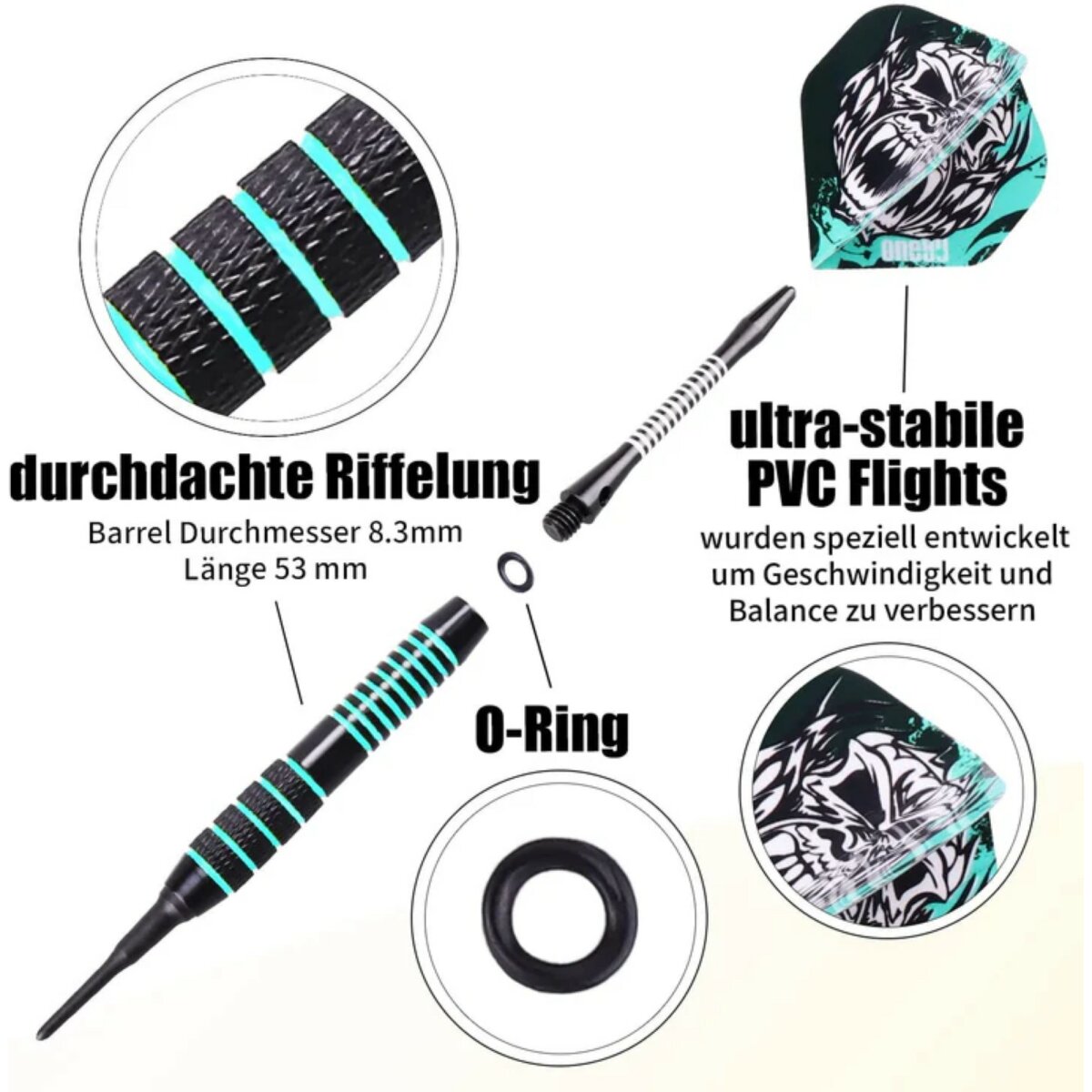 COFI 1453 Soft Tip Darts Set mit Accessories/ 12 Pack langlebige Kunststoffspitzen