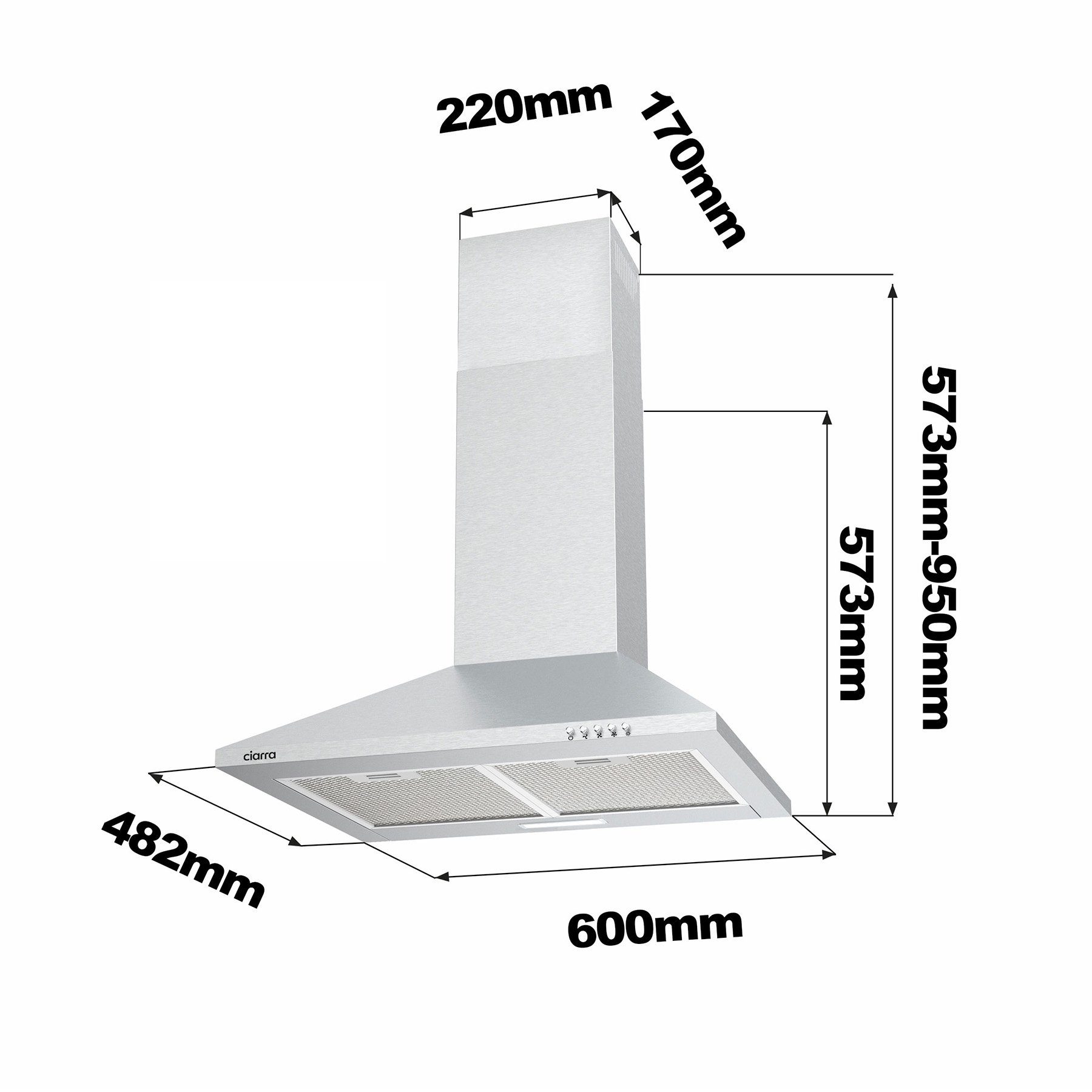 CIARRA Wandhaube CBCS6201-FBM, Dunstabzugshaube 60cm Pyramide aus Edelstahl