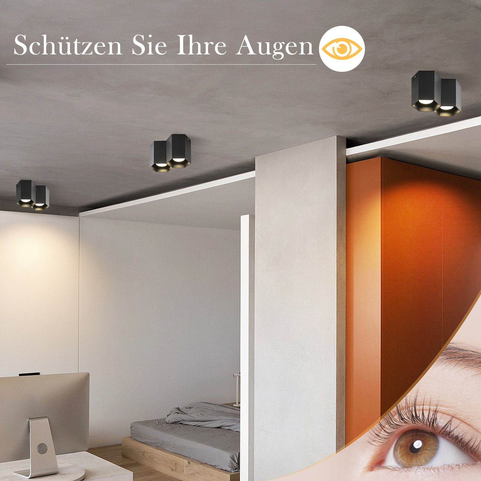 ZMH LED Deckenstrahler LED Deckenspots Aufbauspot - GU10 Deckenleuchte 2 Flammig, ohne Leuchtmittel, Aufbaustrahler Modern Design Spotleuchte für Küche Wohnzimmer, Schwarz