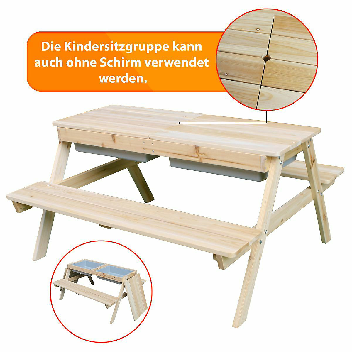 Kindersitzgruppe Edi mit Wasserbecken Sonnenschirm