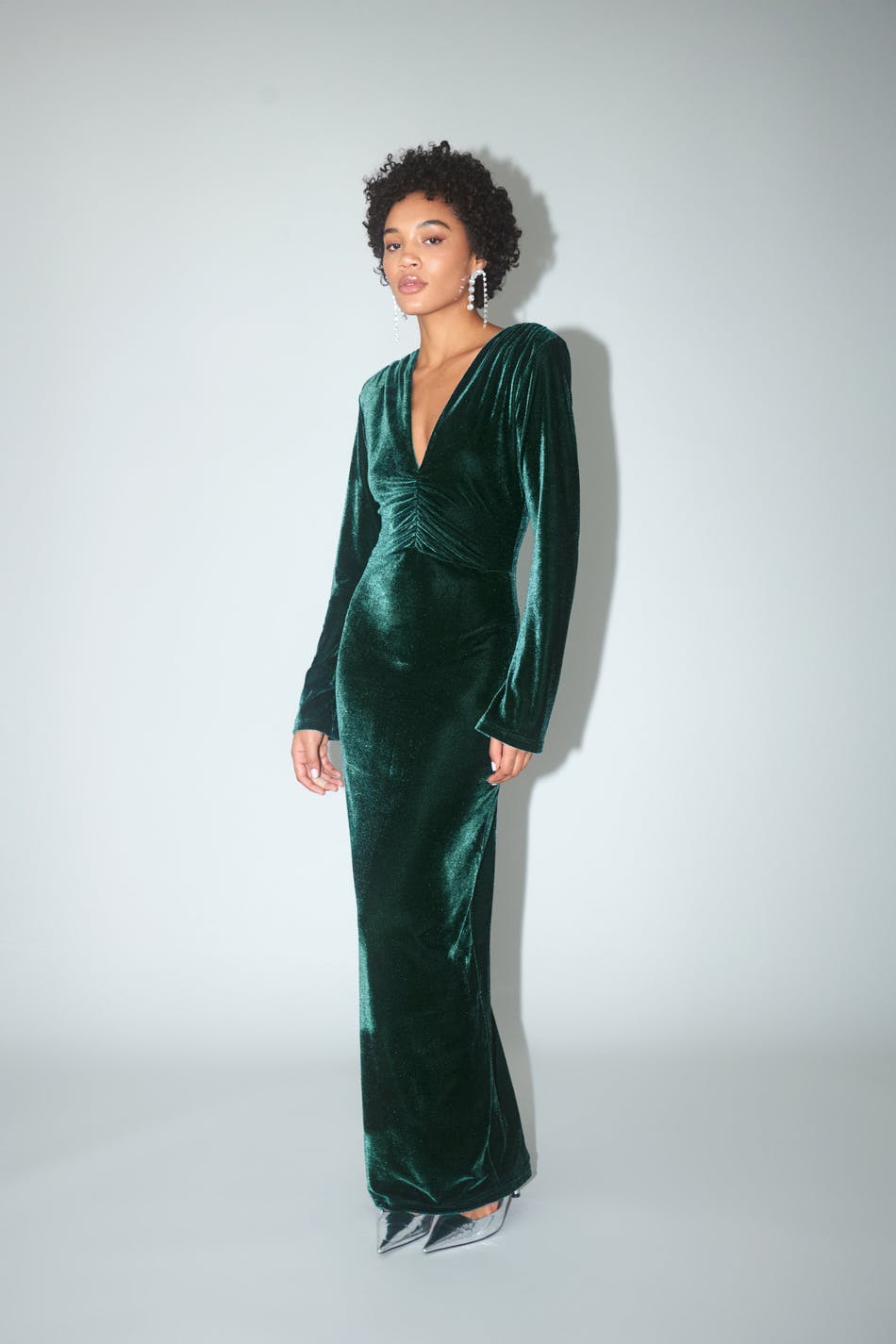 Ruched velvet maxi dress