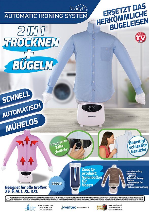 Starlyf Bügelsystem Automatic Ironing System, 1200,00 W, Automatisches Bügelsystem – Bügelroboter, trocknen und bügeln