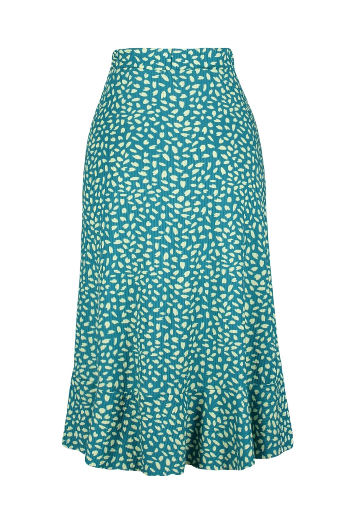 Trendyol Collection  Grün bedruckter High Waist Midi Stretch Strickrock mit Raffung und Volant TWOSS21ET0029