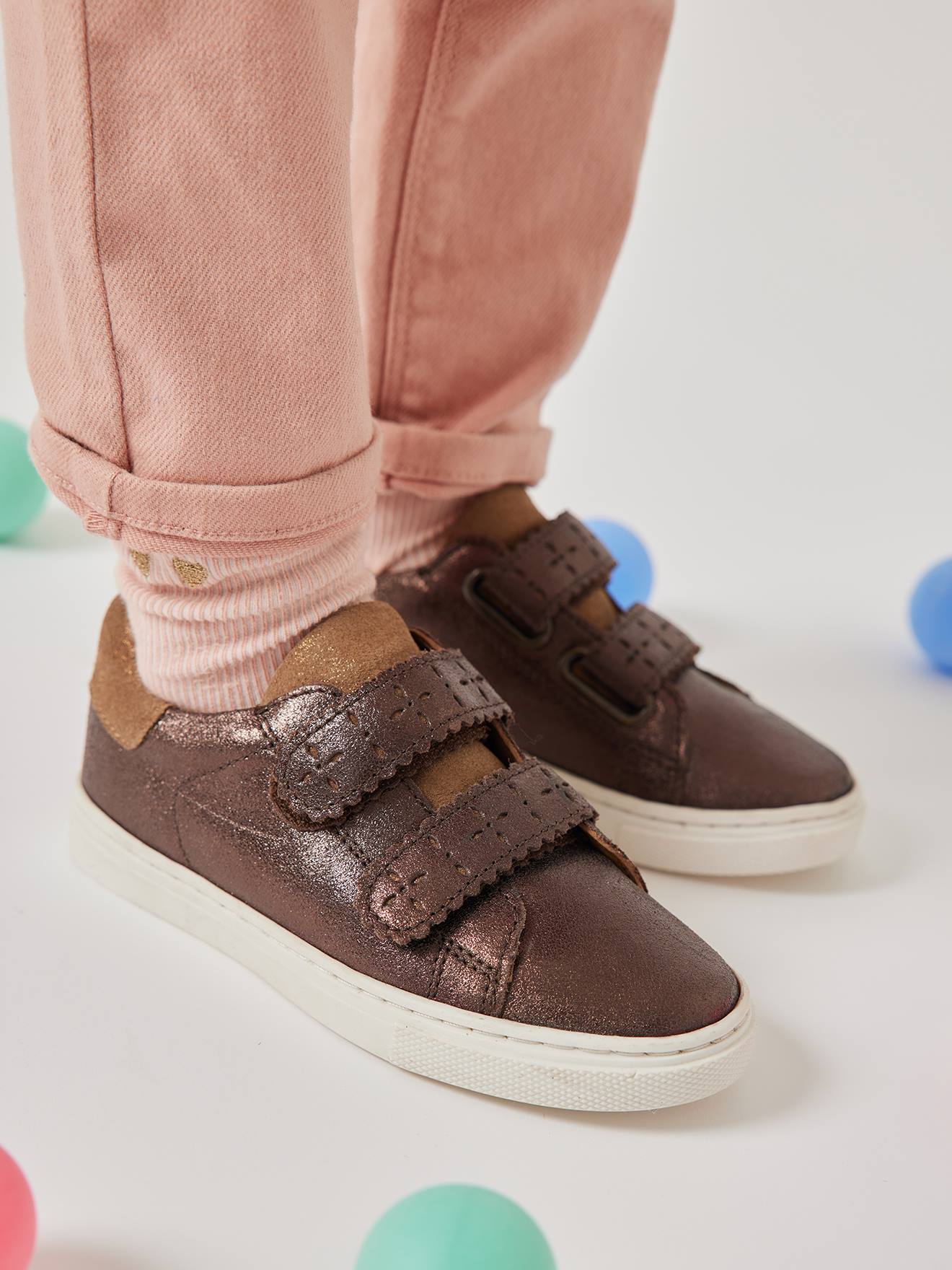 Vertbaudet Mädchen Sneakers mit Klettverschluss, Anziehtrick - bronze