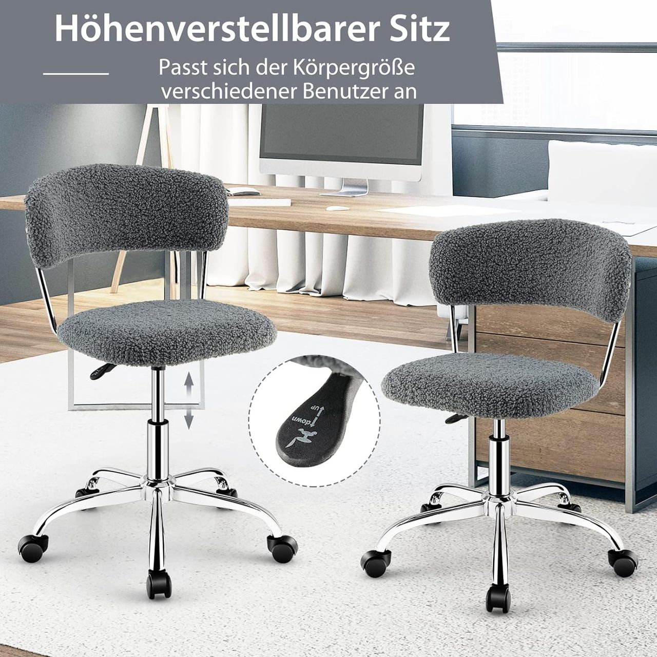 Costway Schreibtischstuhl, bequemer Drehstuhl, gepolstertem Sitz