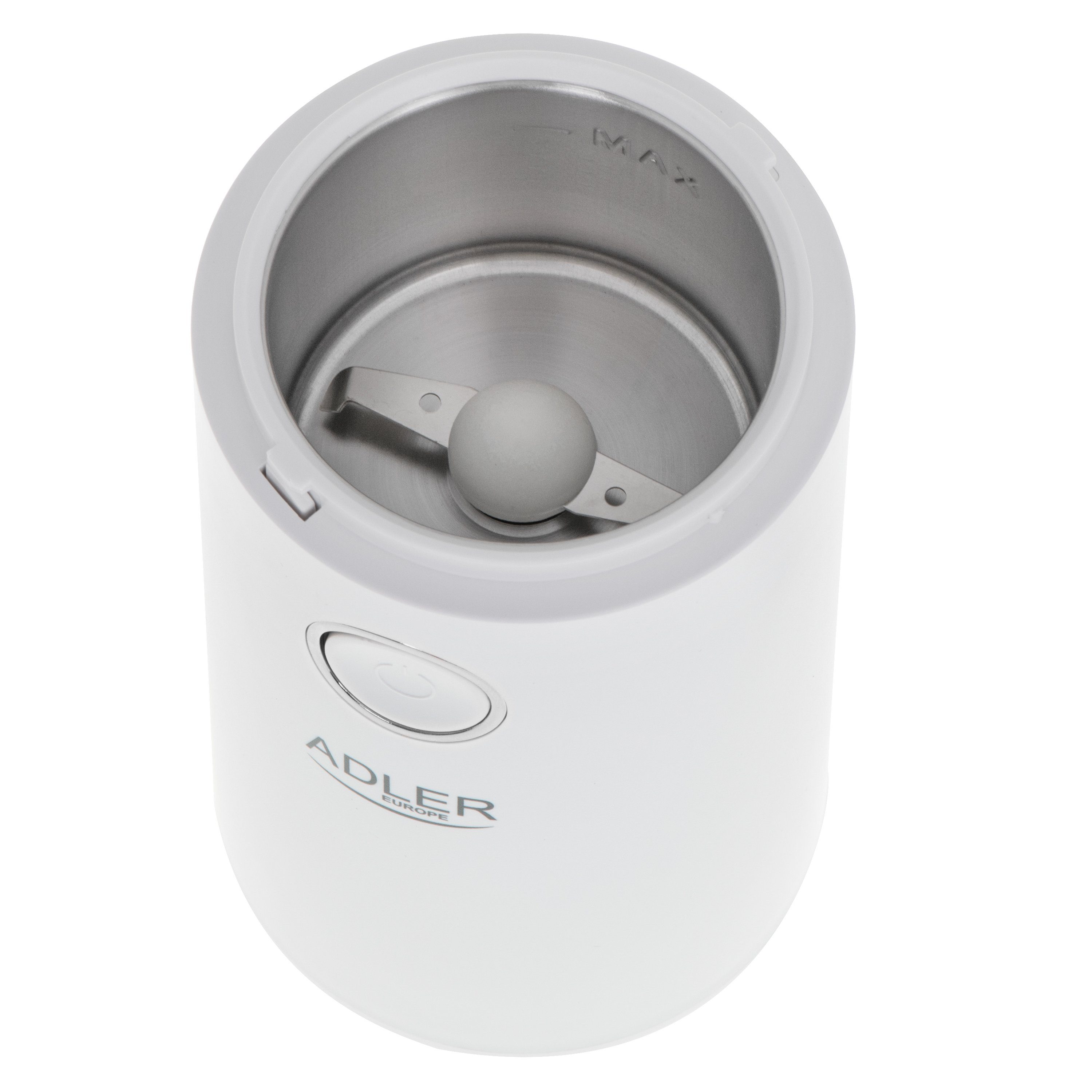 JUNG Kaffeemühle ADLER AD4446WS Kaffeemühle elektrisch elektrische Kaffeebohnen Mühle, 150,00 W, Kegelmahlwerk, 75,00 g Bohnenbehälter, 75g Füllmenge Schlagmesser Edelstahl, Kaffee, Espresso Latte Mokkas