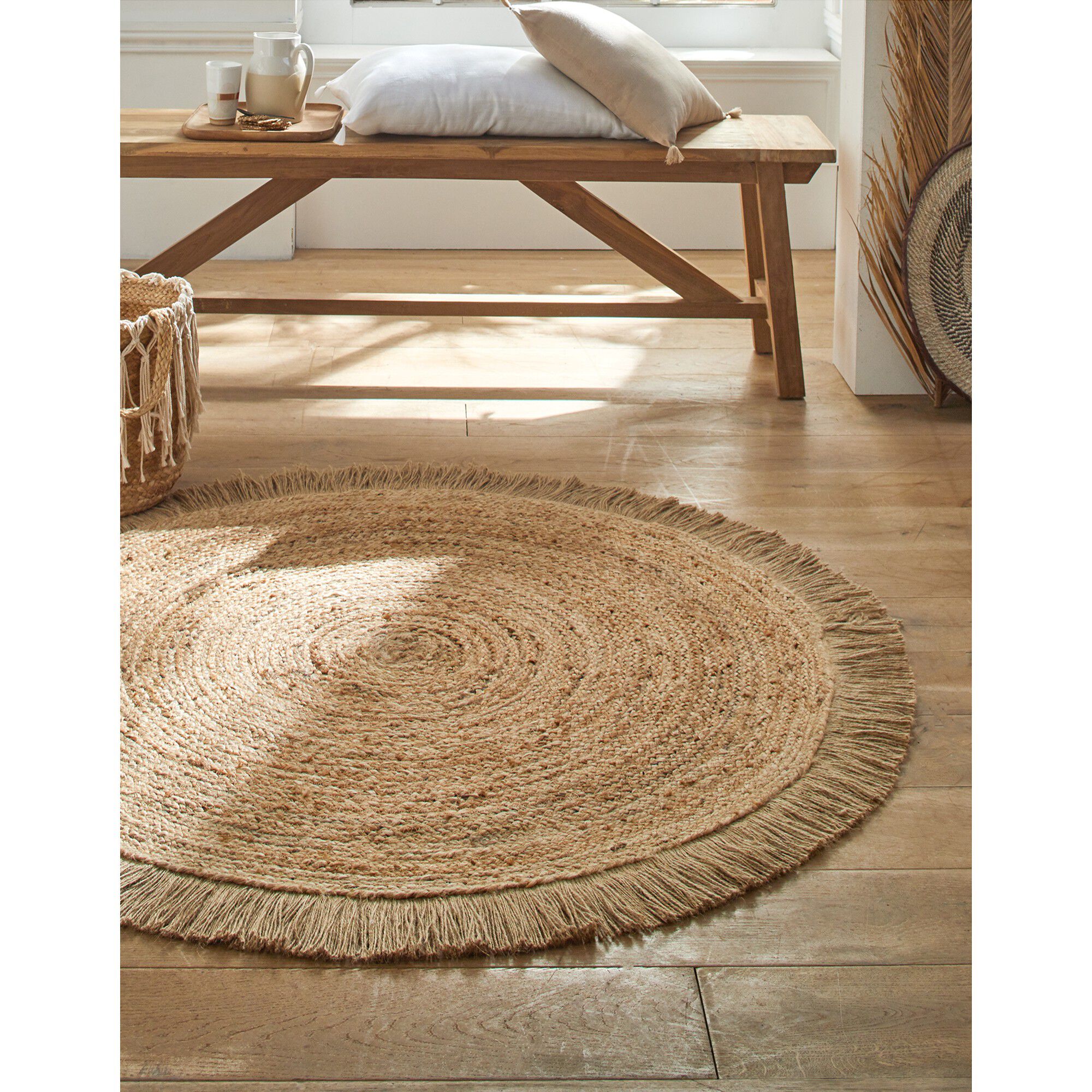 Tapis rond jute naturelle à franges
