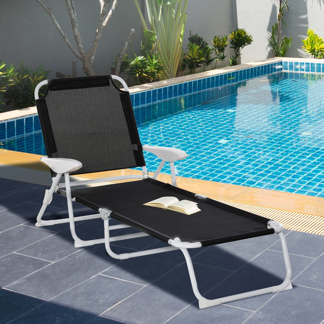Outsunny Liegestuhl Sonnenliege Klappbare 4-stufige Gartenliege Netzstoff