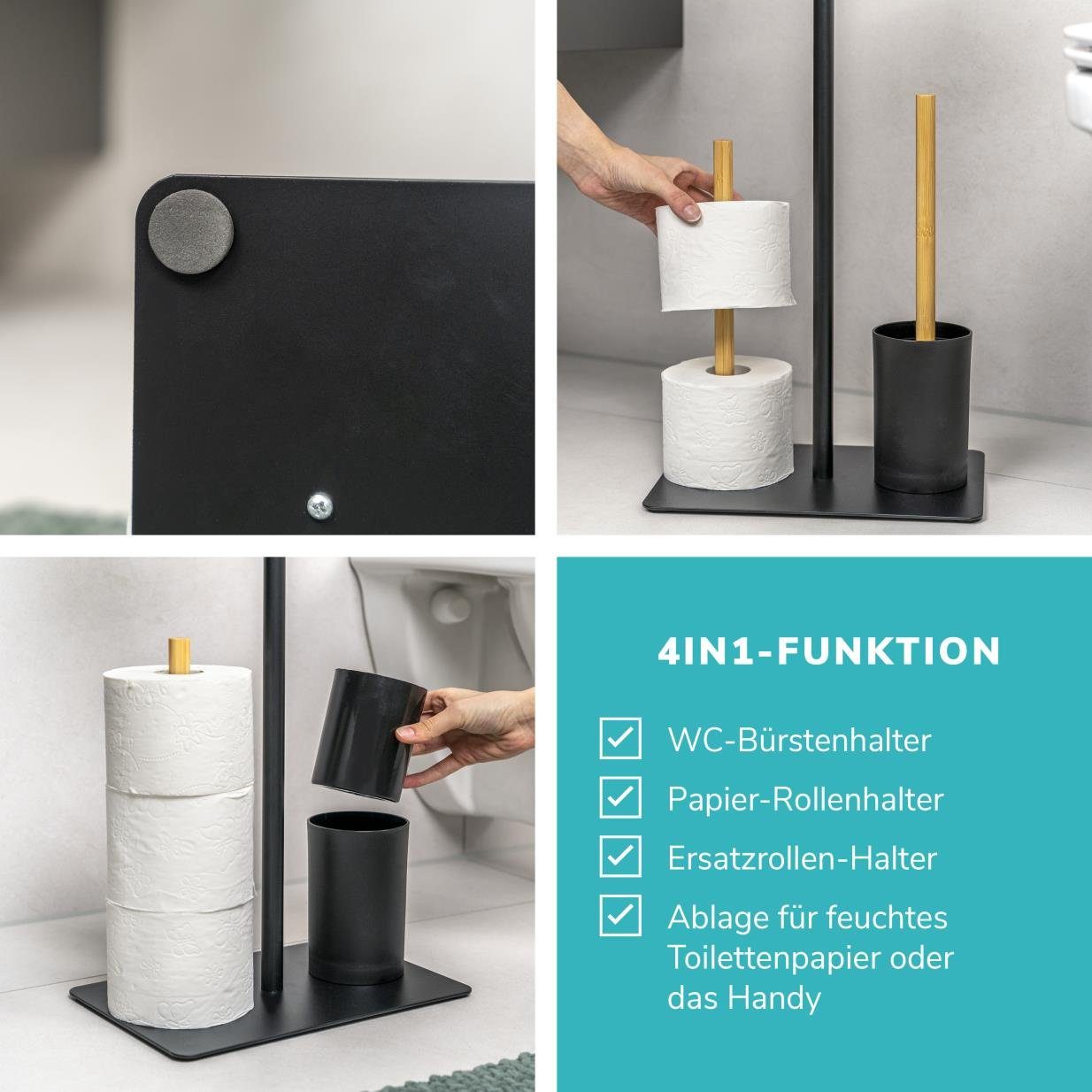 eluno WC-Garnitur 4in1, WC-Bürste, (Ersatz)Rollenhalter, Ablage, Toilette, (Set), 4in1