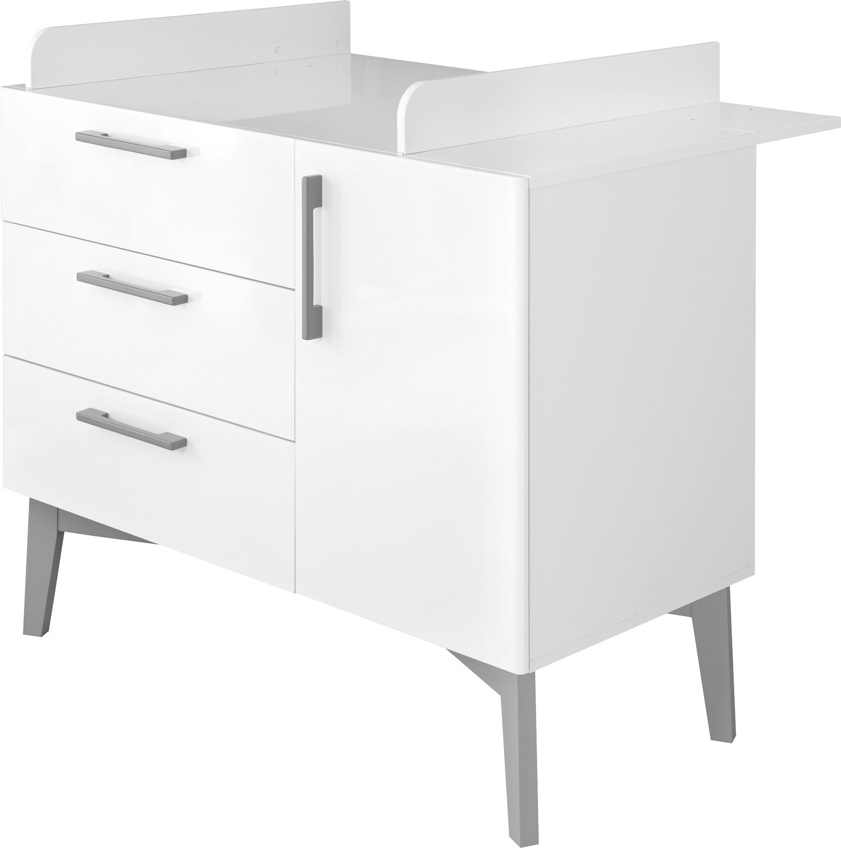 roba® Babyzimmer-Komplettset Mika, (Set, 3-St., Kombi-Kinderbett, Kleiderschrank, Wickelkommode), mit grauen Füßen im Retro Look
