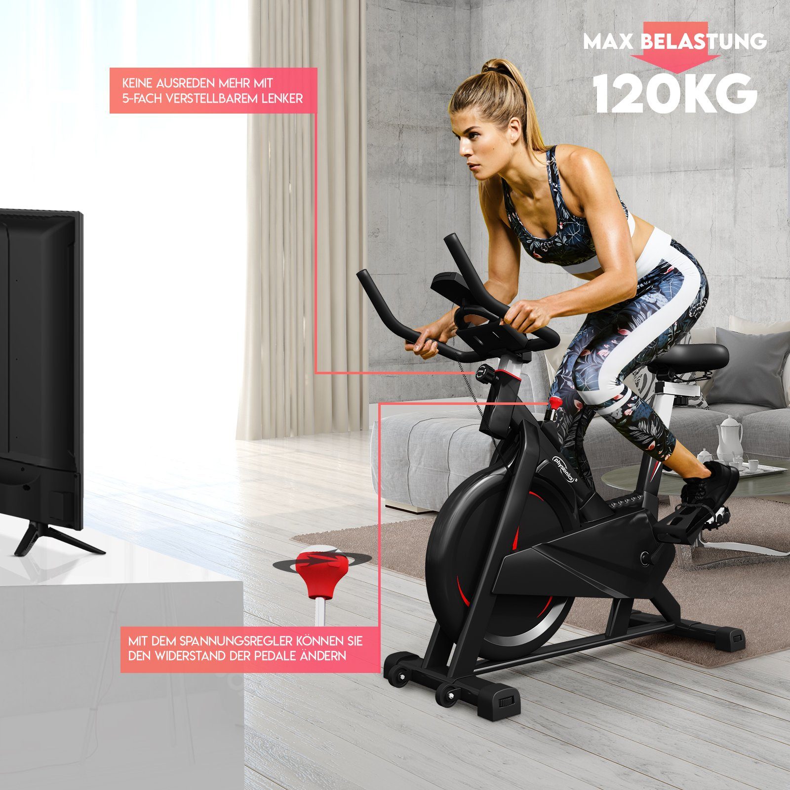 Physionics Heimtrainer Fahrrad Home Indoor Ergometer Cycling Trimmrad Speedbike
