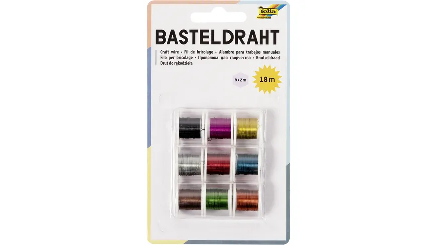 folia Basteldraht-Set, 9 Spulen à 2m 18 m sortiert