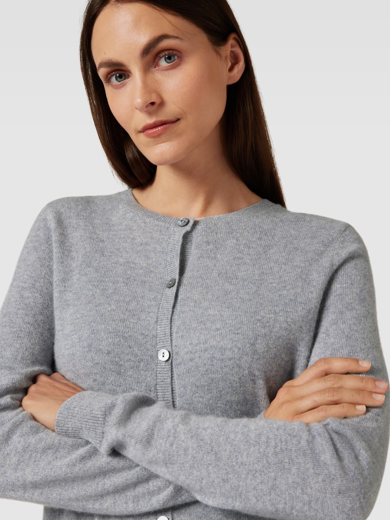 Strickjacke aus Kaschmir mit Knopfleiste in mittelgrau meliert