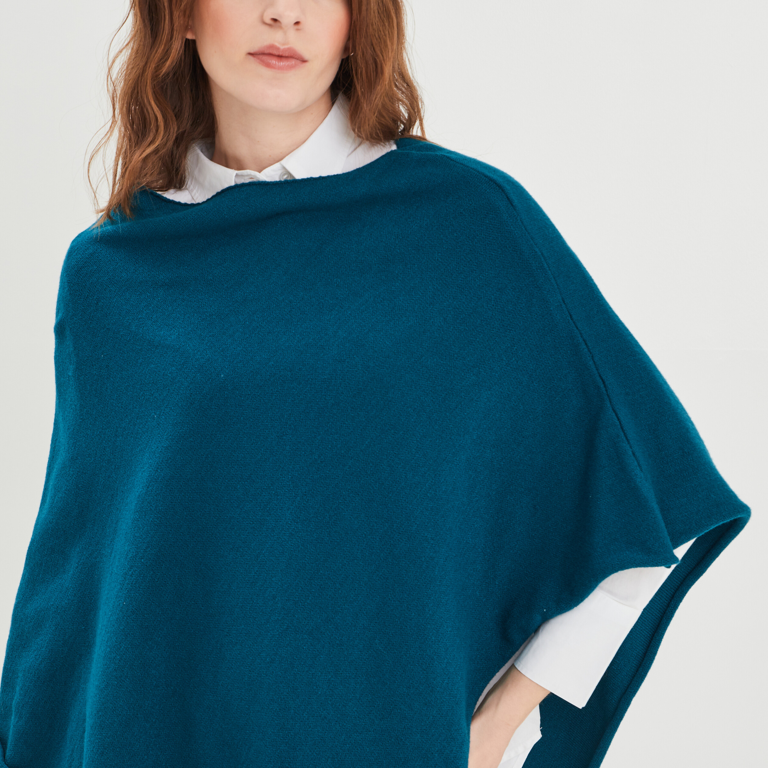 Poncho asymétrique bleu canard femme | La Halle