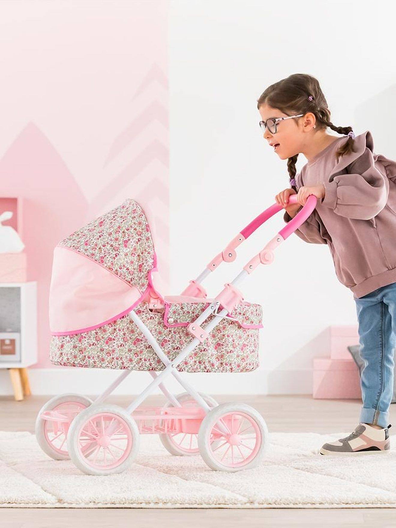 Landeau COROLLE pour poupon 36/42/52 cm rose fleuri