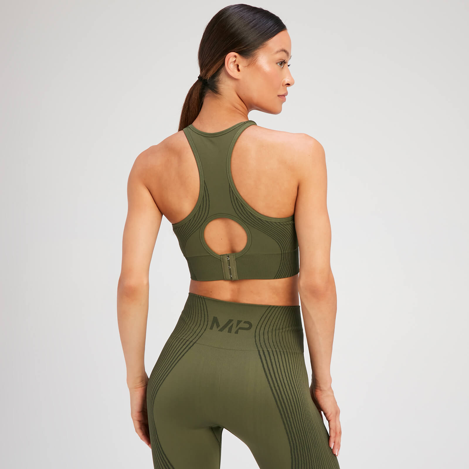 Brassière de sport sans coutures MP Tempo Illusion pour femmes – Vert olive