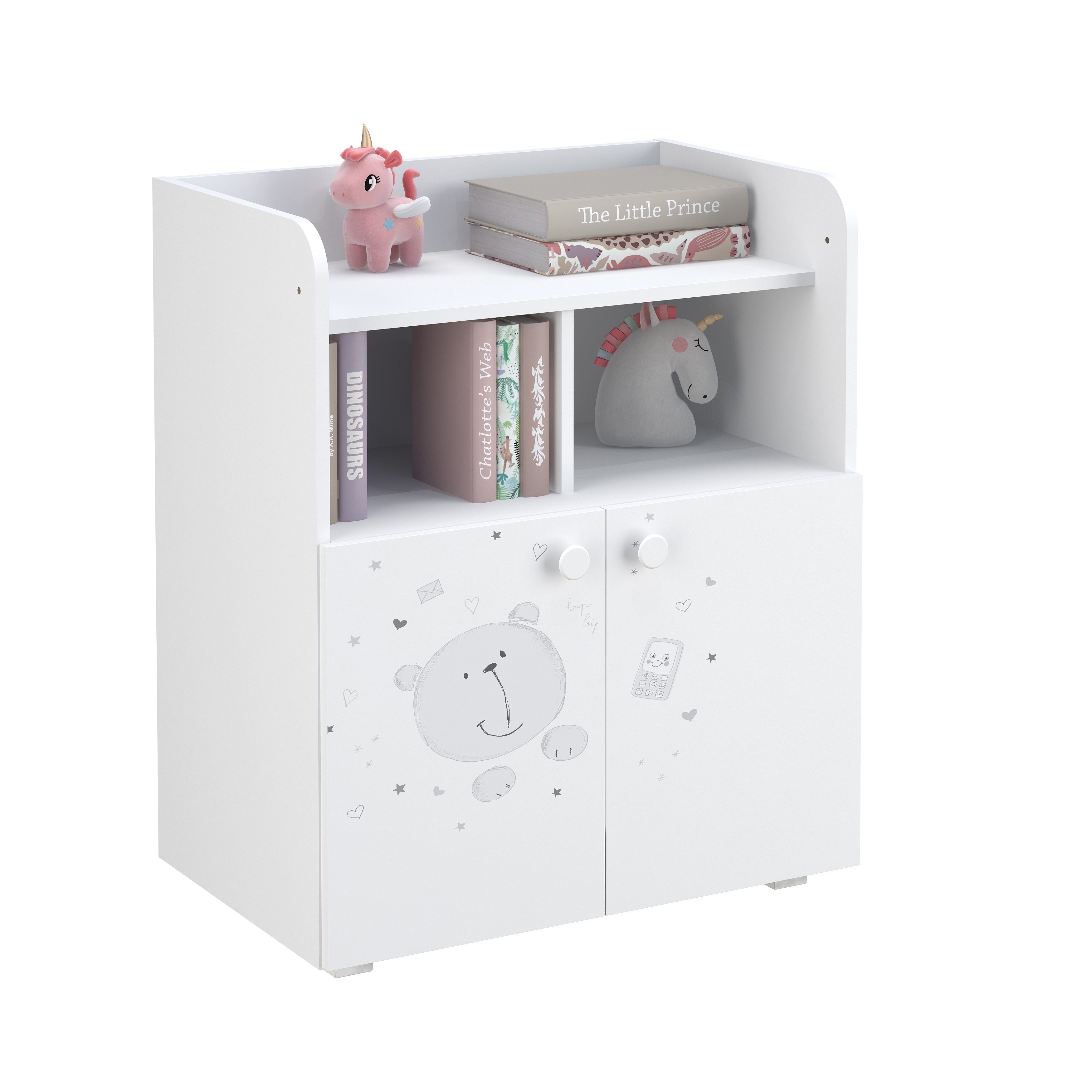 Polini kids Wickelkommode Polini Kids Baby Wickelkommode Wickeltisch French Teddy weiß, klappbare Wickelfläche