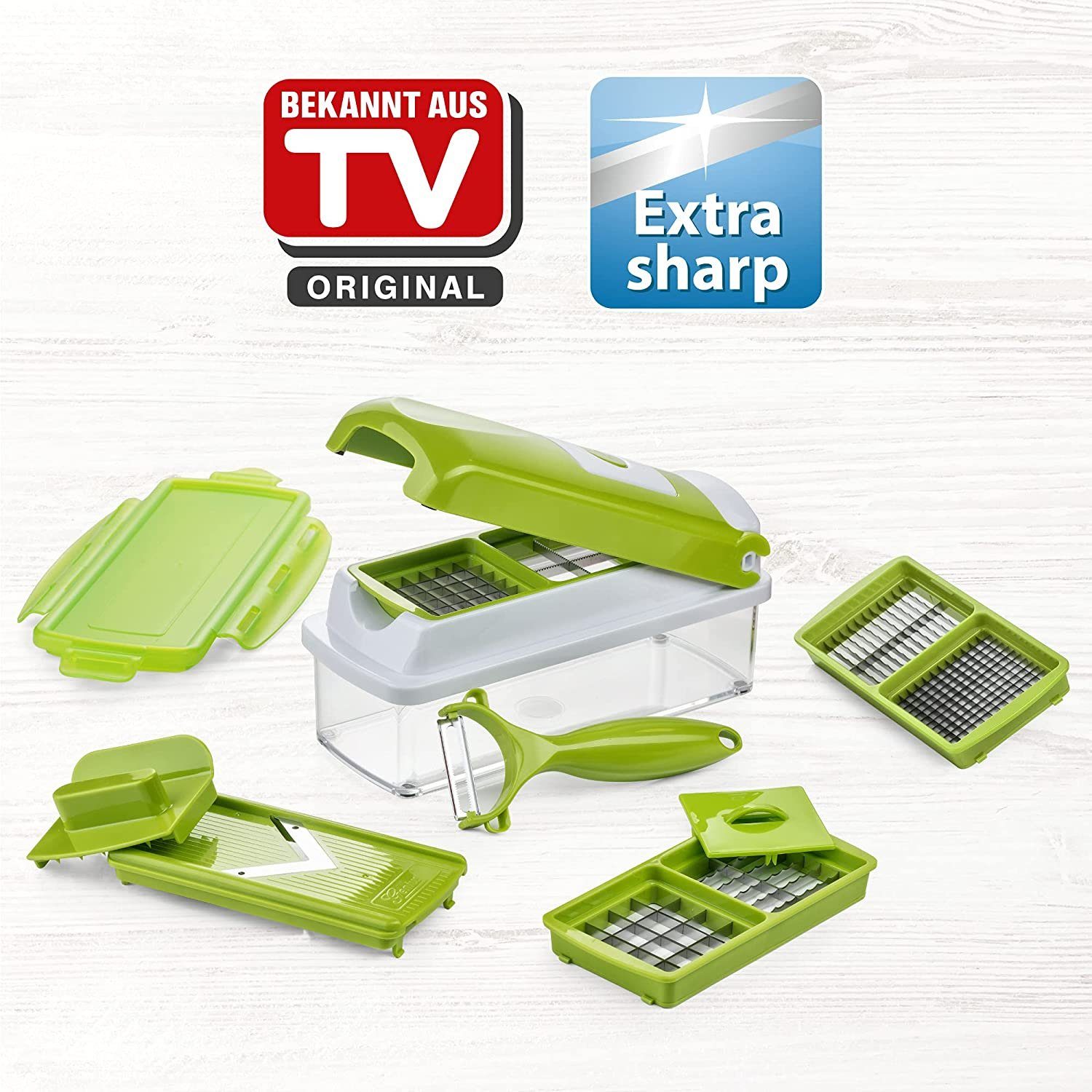 Genius Gemüseschneider Nicer Dicer Smart Gemüse Obst Schneider, 10 tlg. Zerkleiner für Würfel Mandoline Gemüse Obst Hobel
