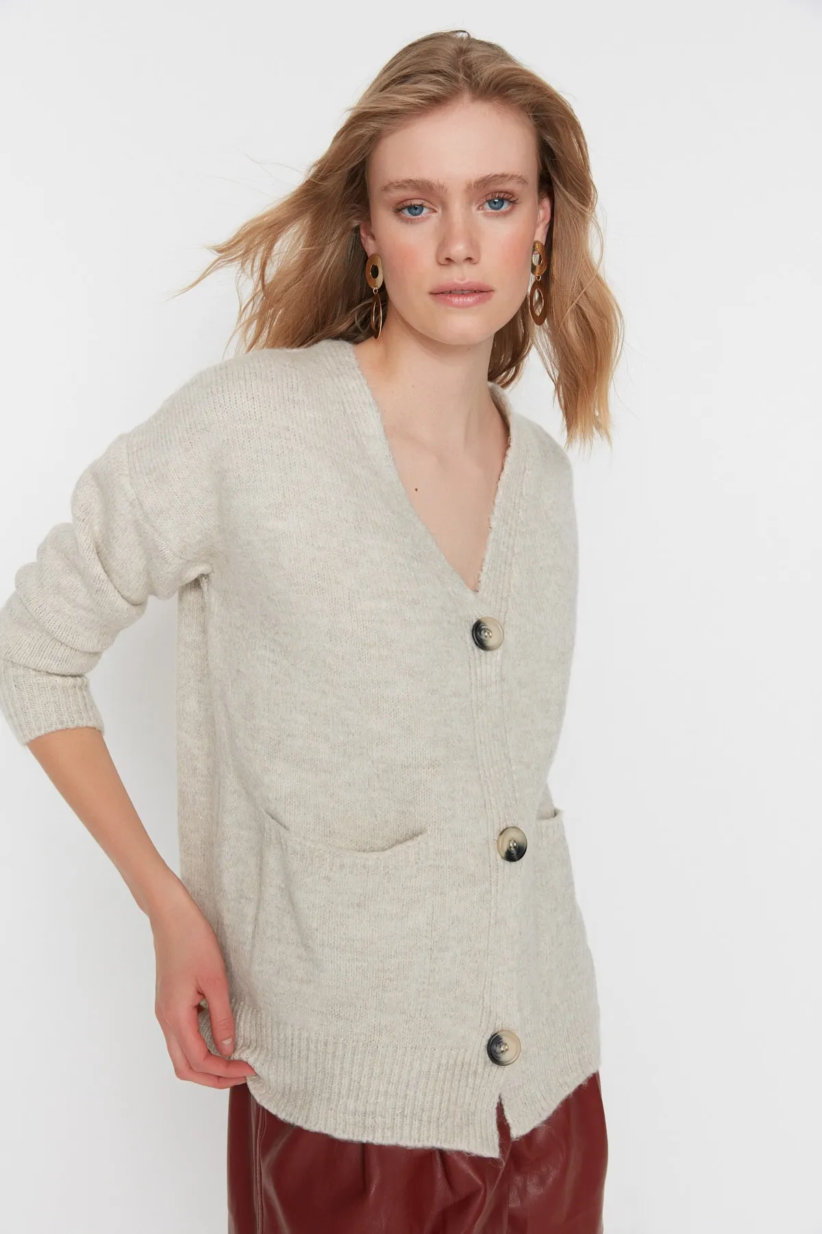 Trendyol Collection  Stone Basic Weich Strukturierte Strick-Strickjacke TWOAW20HI0213