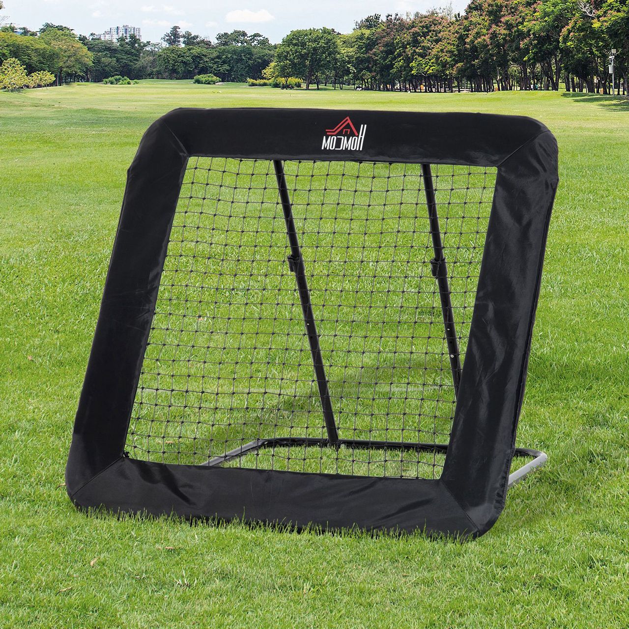 HOMCOM Fußball Rebounder klappbar Kickback Tor Rückprallwand Netz für Baseball Basketball Volleyball Verstellbar in 5 Stufen Stahl Schwarz 128 x 118 x 108-120 cm