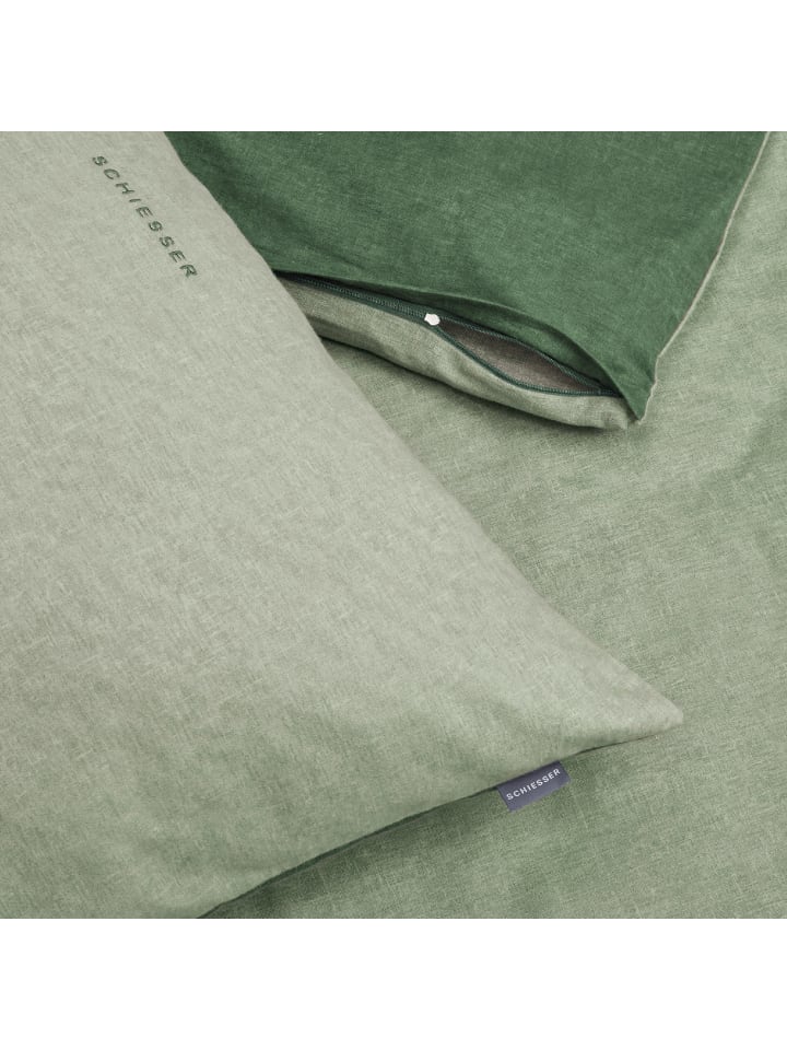 Schiesser 2er-Set: Feinbiber-Kissenhüllen in Hellgrün-Dunkelgrün günstig kaufen 40 x 80 cm