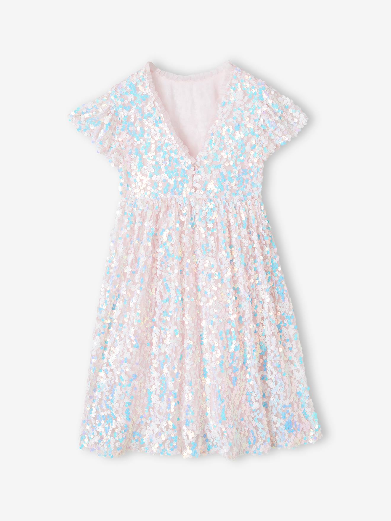 Vertbaudet Festliches Mädchen Kleid mit Pailletten - rosa schimmernd